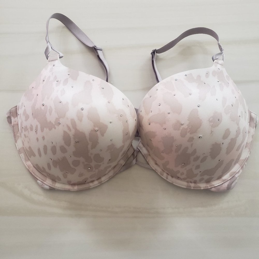 Light Pink Camo Push-Up Bra with Rhinestone Accents